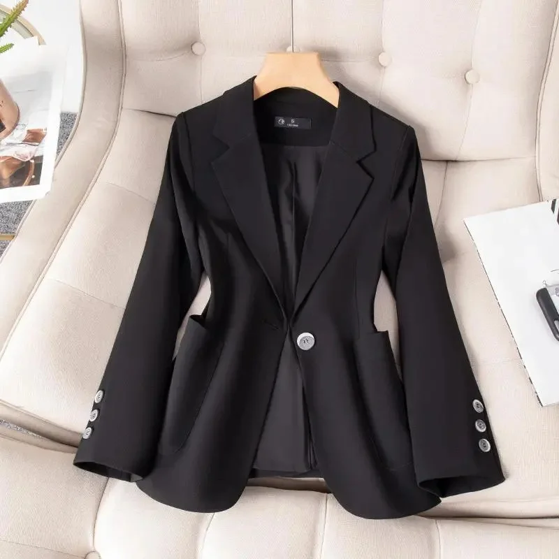 Women Blazer 2023 New Yellow Khaki Blue Black Long Sleeve Single Button Suit Ladies Work Wear Jacket Coat Female Outerwear 4XL