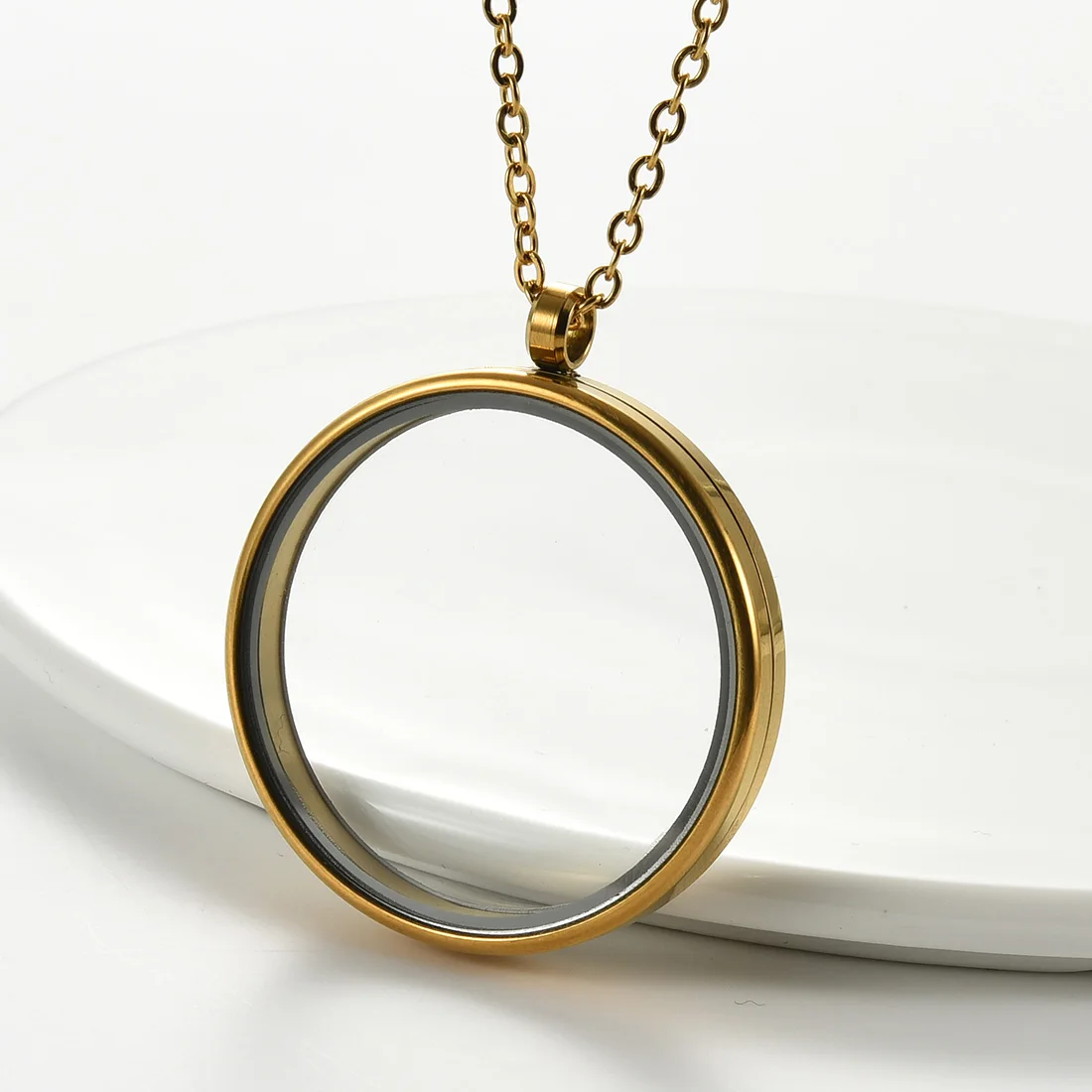 1Pc Stainless Steel Round Memorial Ash Locket Pendant Necklace Circle Acrylic Cremation Urn Keepsake Ashes Holder Women Men Gift