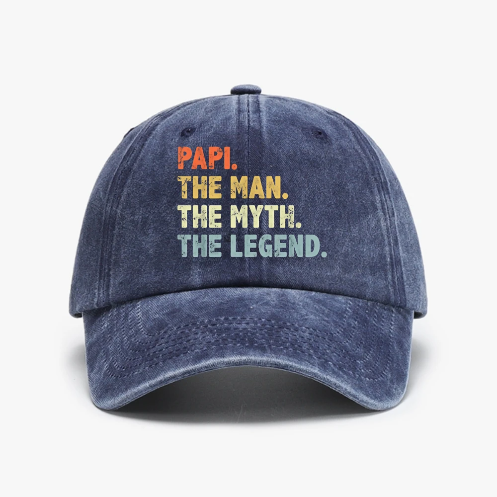 Papi The Man Myth Legend Father Day For Grandpa Men Graphic Baseball Cap Fashion Lovers Day Casual Washed Hats