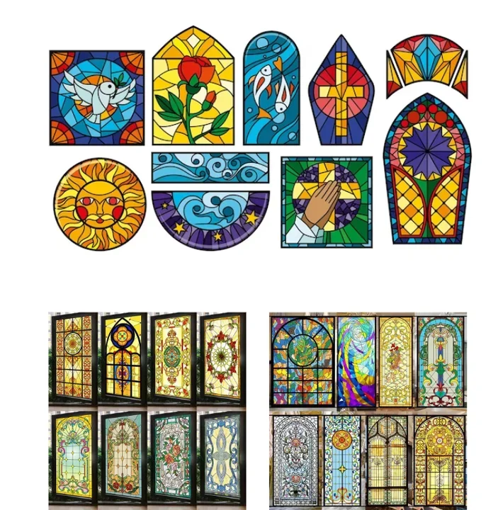 

Custom Design Stained Glass, Special Shape Decorative Glass, Colorful Oval Gold Custom Thai Style Stained Glass