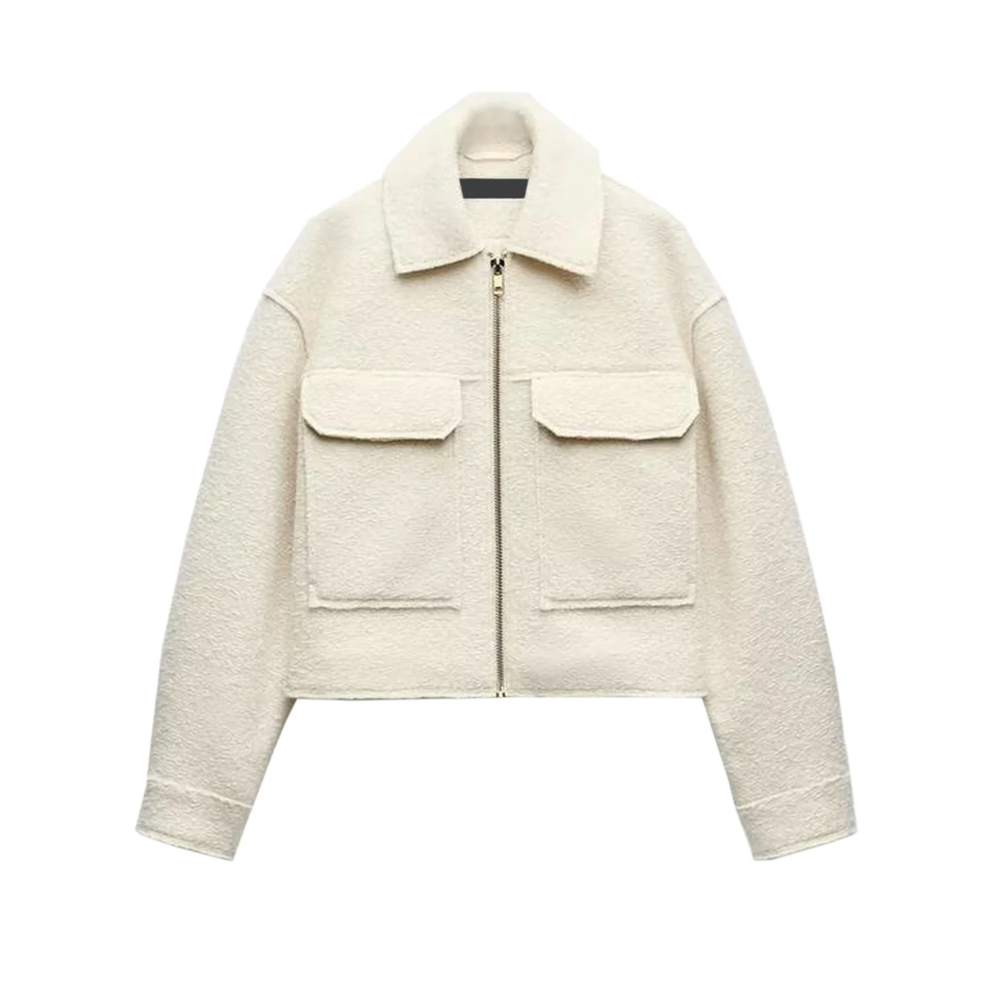 Z 2025 الخريف جديد المرأة Sle ort اللؤلؤ الجلود Jaet معطف الدفء طويل Sve سستة إغلاق لا قبعة وشملت