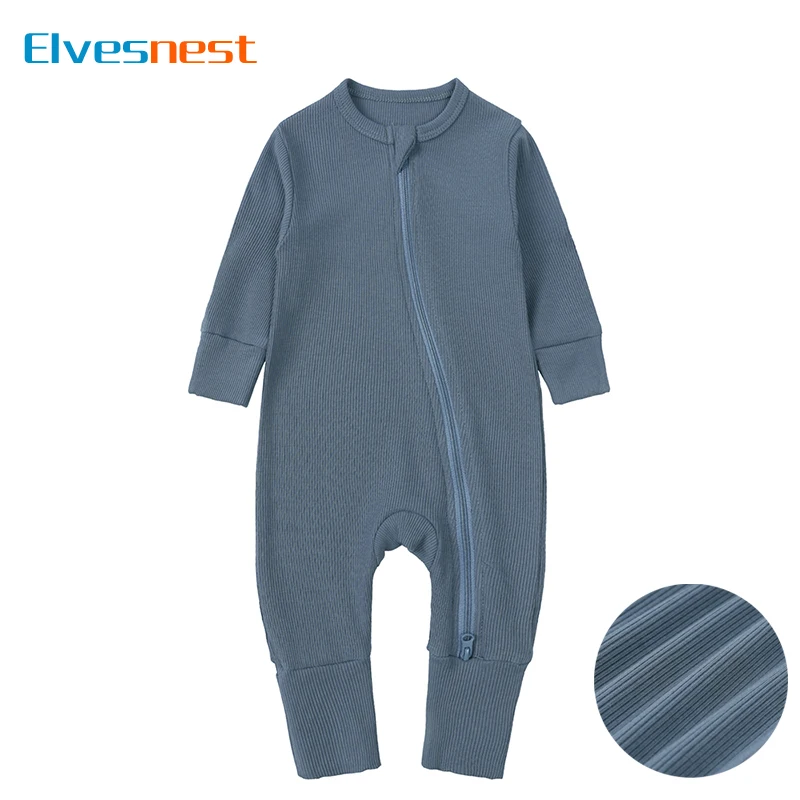 

Модная однотонная детская осенняя одежда из бамбукового волокна, детские комбинезоны на молнии с длинными рукавами, комбинезоны в рубчик для новорожденных мальчиков 0-24 месяцев