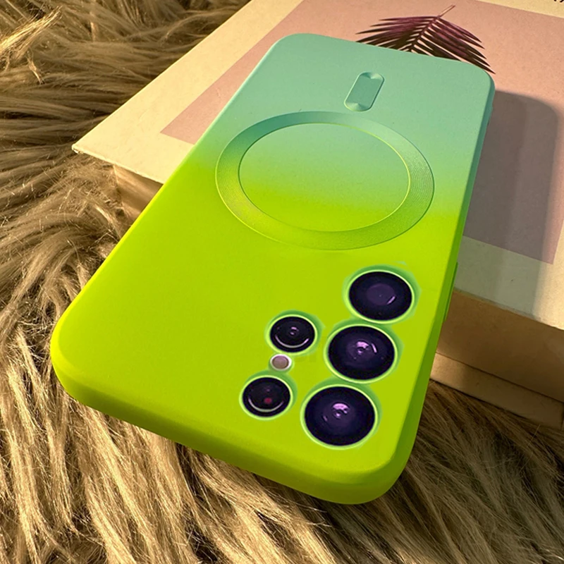 حافظة فاخرة متدرجة لهاتف سامسونج جالاكسي S23 S22 S21 Ultra s 23 5G S21 Plus شحن لاسلكي مغناطيسي غطاء سيليكون مطفي مريح