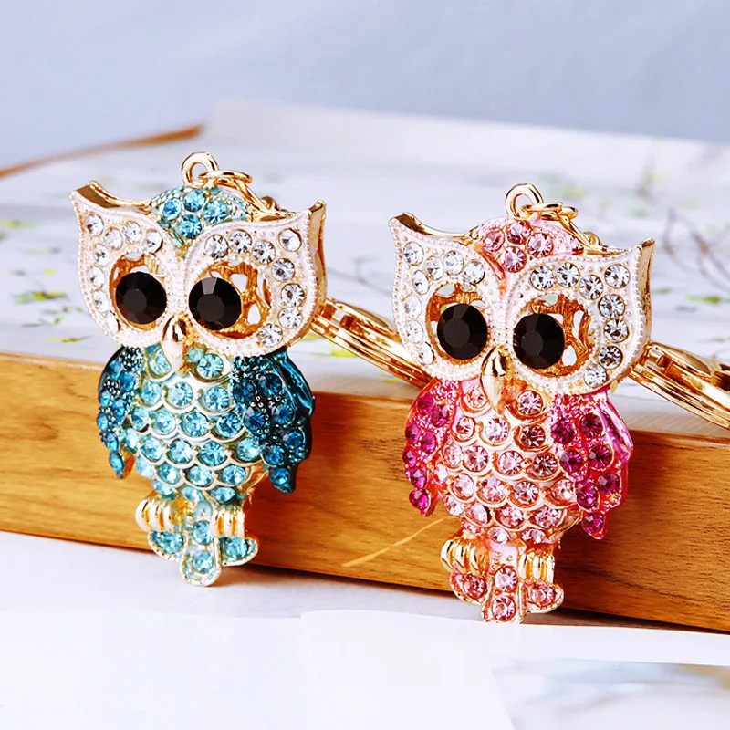 luxury jewelry owl car keychain with sparking rhinestone car assecories for women personalized gift Keychains women luxury