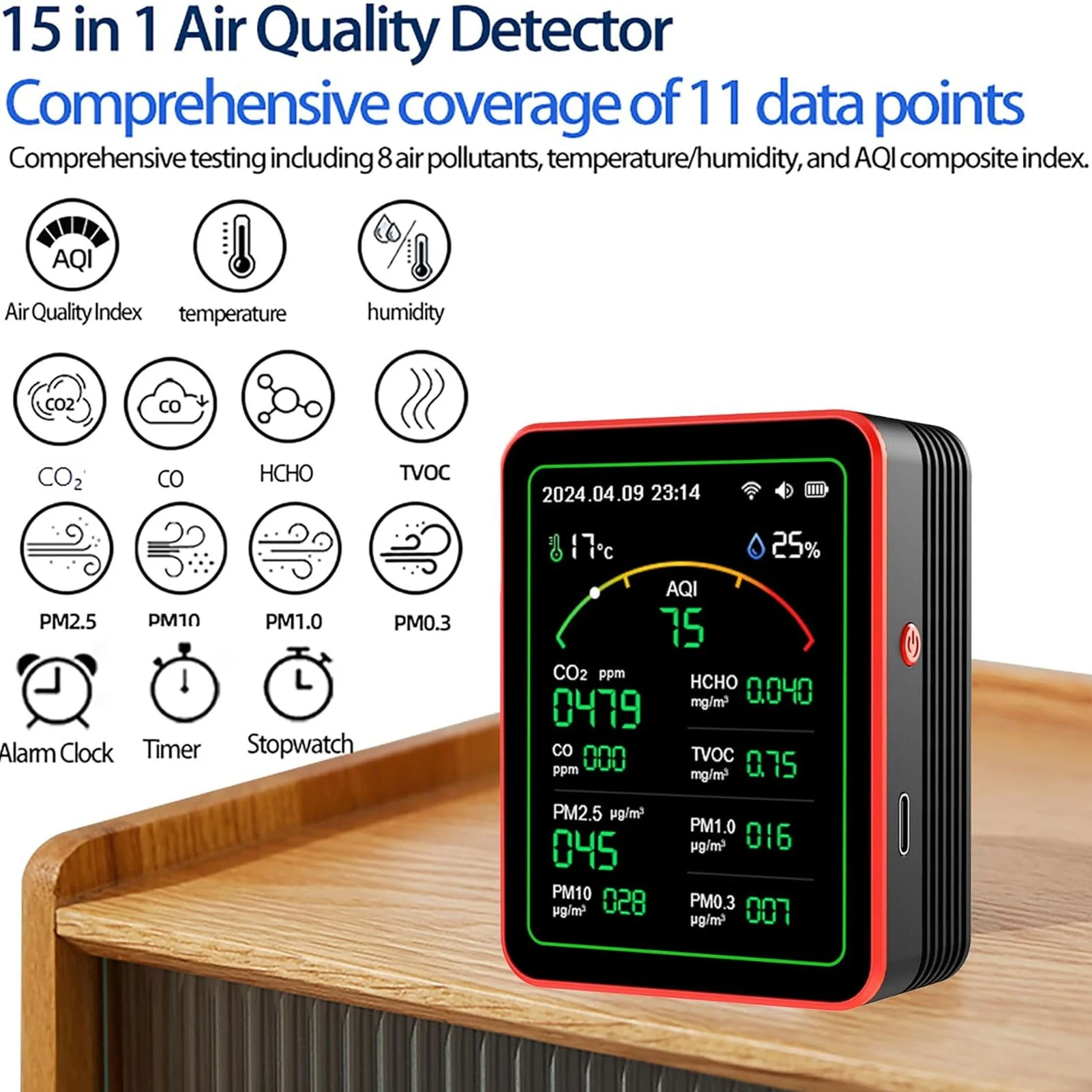 Penguji Kualitas Udara Sensitivitas Tinggi Layar HD 2.8 Inci Penguji Kualitas Udara Pengatur Waktu Kelembaban Suhu Multifungsi untuk Rumah