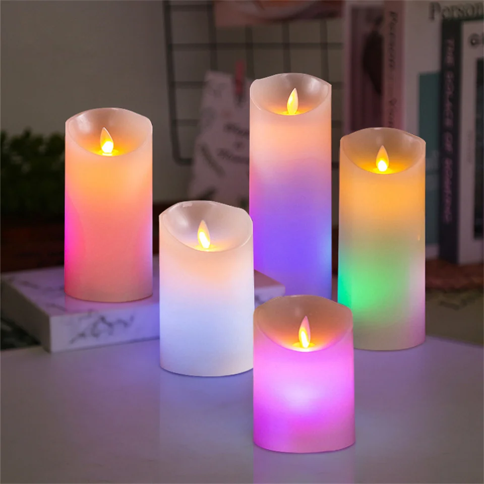3PCS LED Multi Colored Flameless Candles Battery Operated Flickering Color Changing Candles with Remote Real Wax Electric Candle