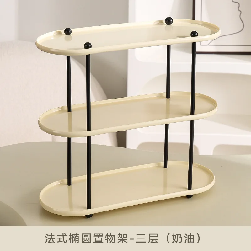 INS cream style bathroom shelf bathroom multi-layer light luxury household desk cosmetic storage shelf punch-free room decor