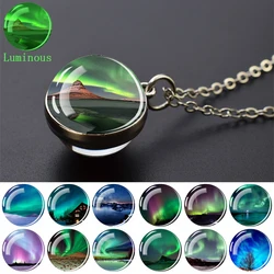 Luminous Northern Lights Necklaces Aurora Glass Ball Pendant Glow In The Dark Necklace Women Polar Lights Astronomy Jewelry Gift