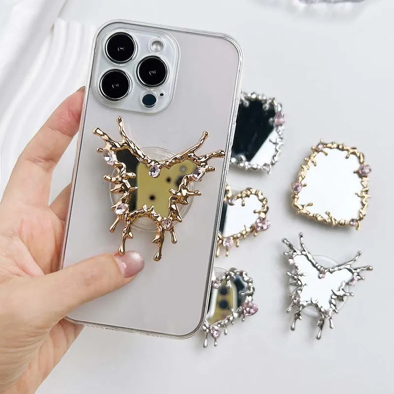 

Loving Heart Cosmetic Mirror Mobile Phone Socket Grip Holder Alloy Folding Mobile Phone Grip Butterfly Shape Metal Fluid