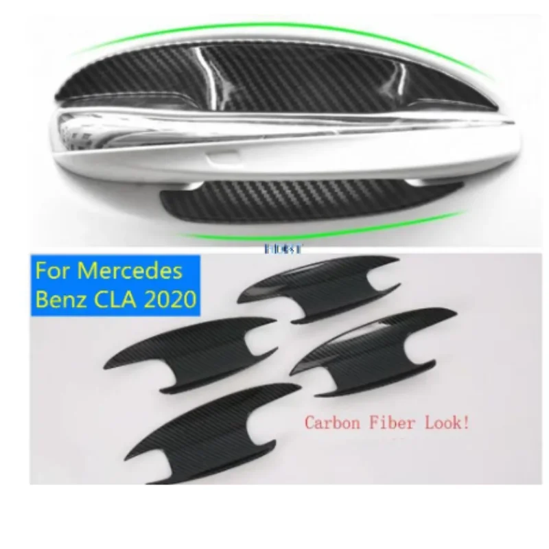 

Carbon Fiber Interior For Mercedes-Benz CLA 2020 2021 4pcs Outside Door Handle Bowl Cover Trim Accessories