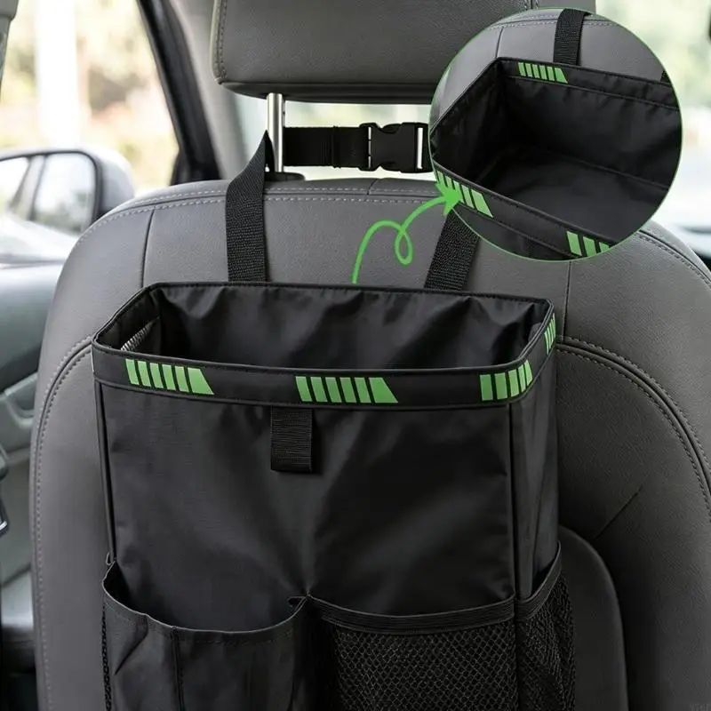 M76E Car Back Trash Bin with Open Top Design, Hanging Use, and Pocket Storage for Daily Drive Cleanup Tasks