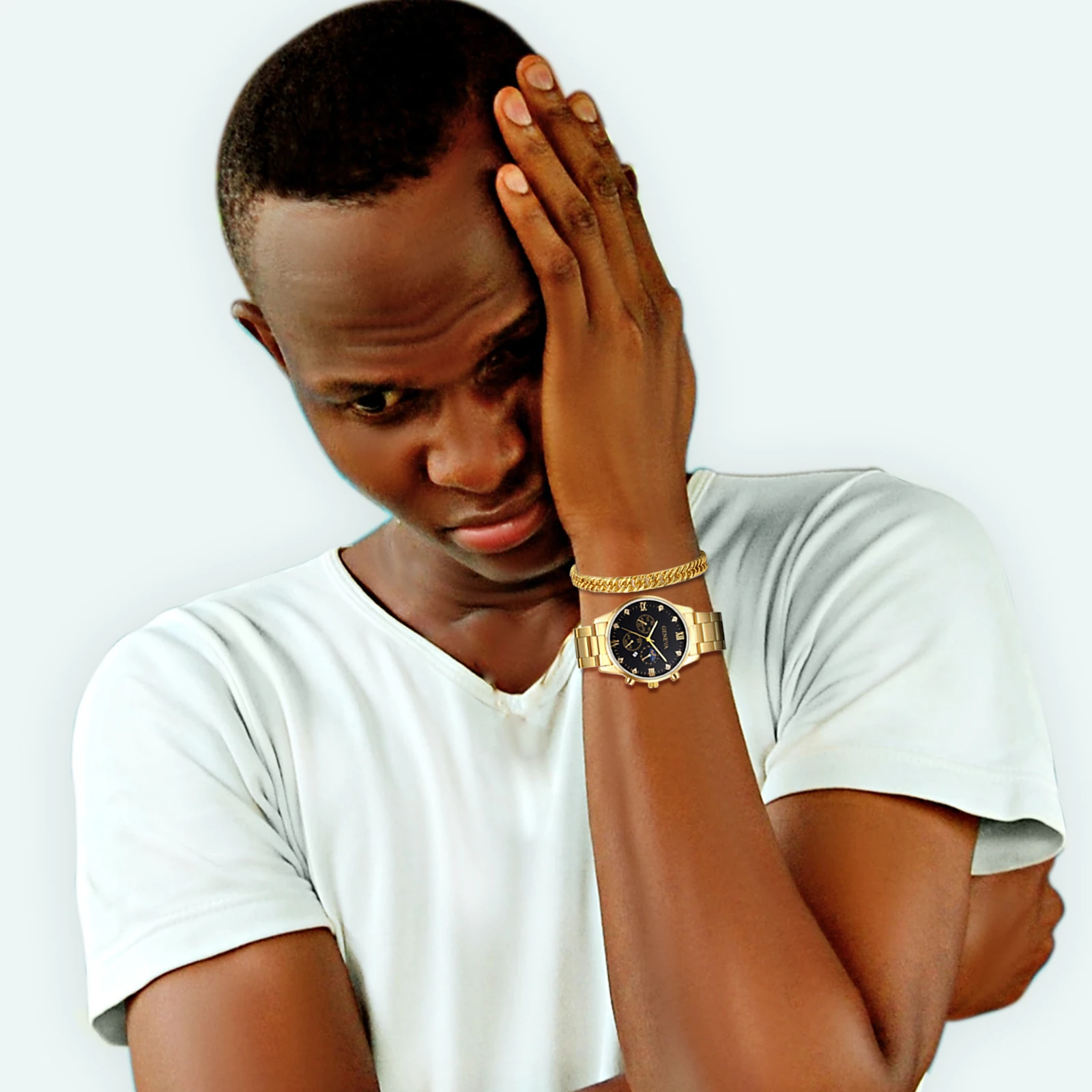 LANCARDO-Relógio masculino impermeável de aço inoxidável, quartzo, strass, data, luminoso, ponteiros, conjunto de negócios, pulseira decorativa