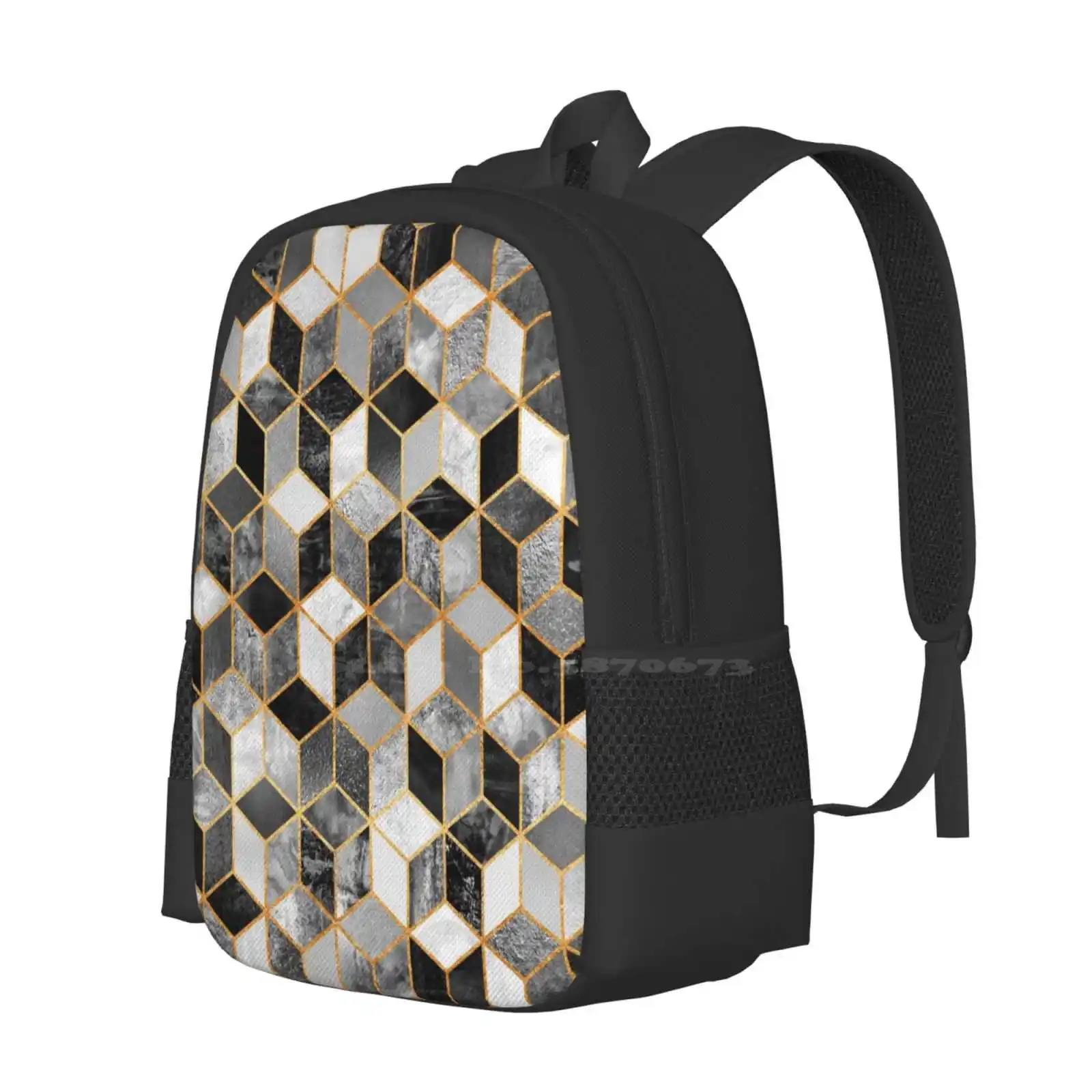 Black & White Cubes Pattern Design Laptop Travel School Bags Graphic Pattern Abstract Geometry Geometric Cubes Shapes Black And