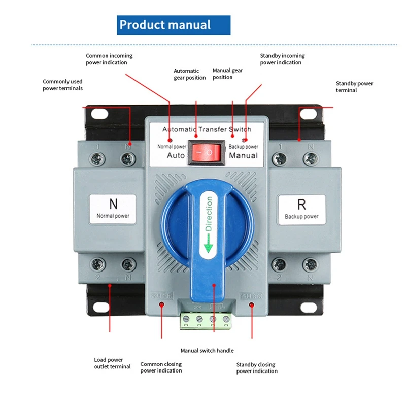 2P 63A 230V MCB Type Dual Power Automatic Transfer Switch ATS Rated Voltage 230V Rated Frequency 50/60Hz