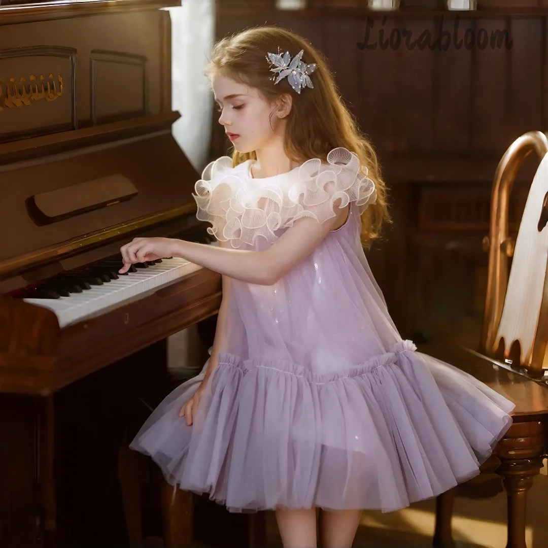

Custom-Made Girls' Formal Wear Purple Tulle Flower Girl Dress Women's Wedding Party Attire Dress свадебное платье