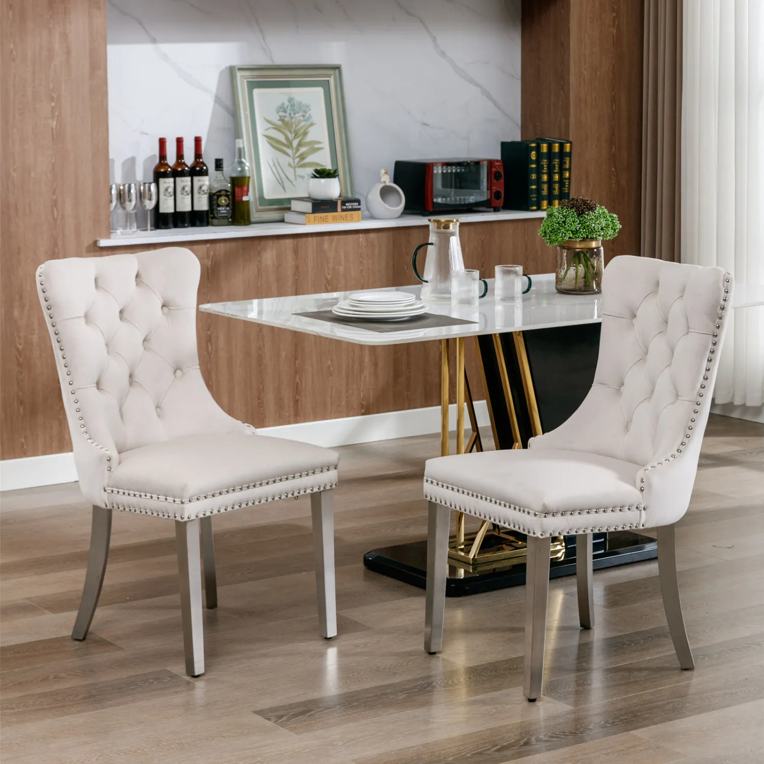 Nikki Collection Modern, High-end Tufted Solid Wood Contemporary Velvet Upholstered Dining Chair with Chrome Stainless Steel Pla