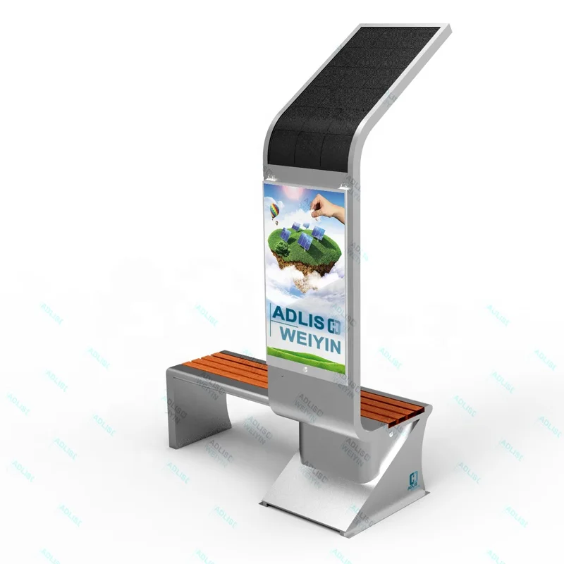 

Smart Solar LED Outdoor Urban Bench with Advertising Lighting Box Garden IP65 Phone Charger