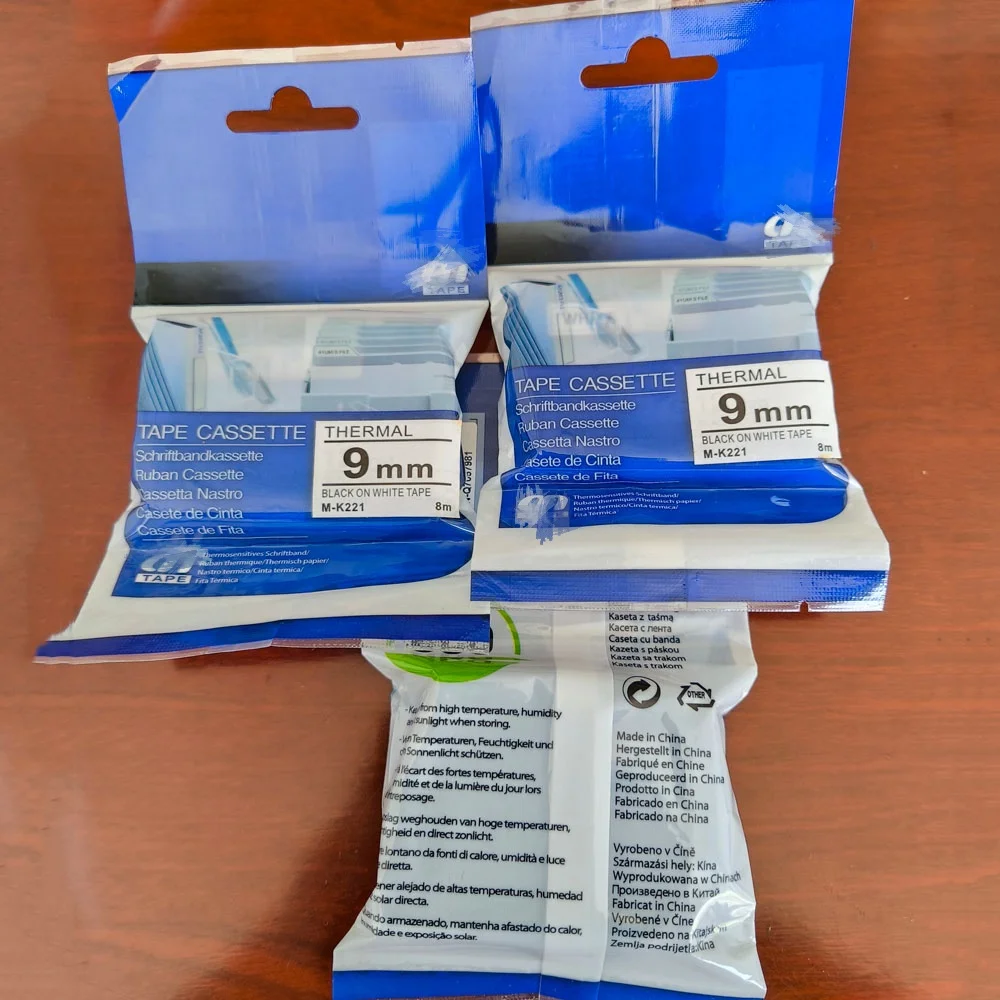 Кассеты для ленточных принтеров серии MK: M-K221, M-K621, M-K631, 9мм*8м, 12мм*8м, черная на белой, черная на желтой ленте для PT-65, PT-M95