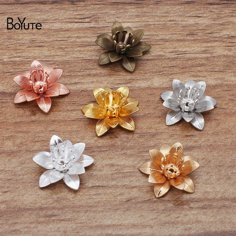 BoYuTe (50 Pieces/Lot) 15*6MM Three-Layer Brass Flower Materials Diy Handmade Jewelry Accessories Wholesale