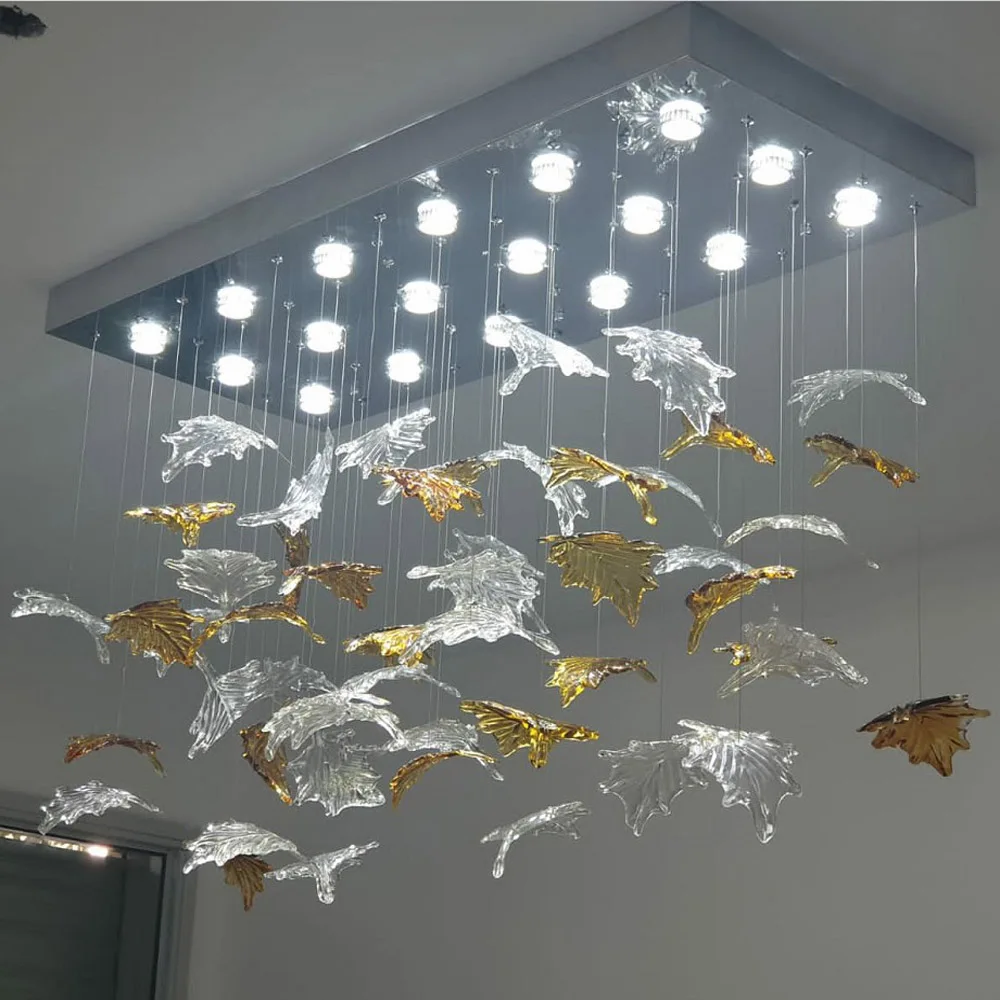 

Art Designer Large Hotel Lobby Chandelier Maple Leaves Decoration For Villa Led Hanglamp Luxury Project Lighting Free Style
