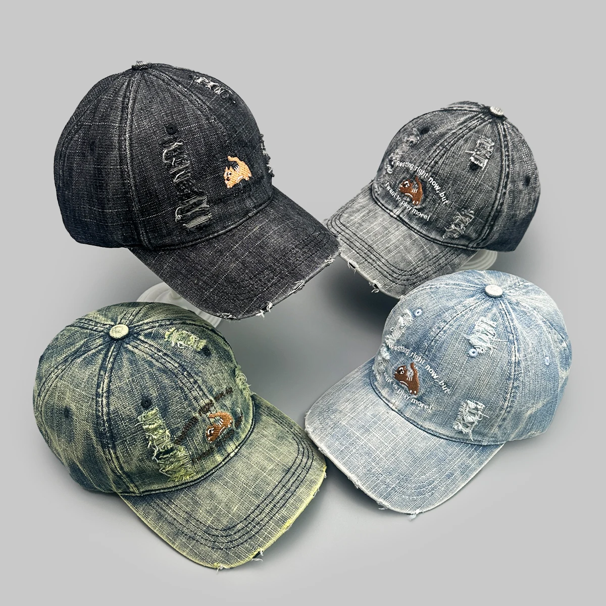 

Animal Letter Embroidery Baseball Hats New Unisex Korean Sunshade Personal Versatile Broken Style Fashion Distress Peaked Caps