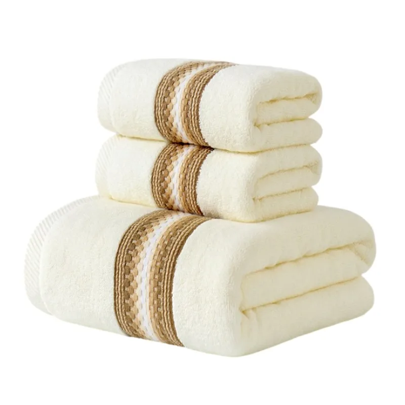 3pcs Thick Cotton Cream Bath Towels Set - Super Absorbent Soft Hand Towels for Bathroom & Kitchen, Perfect for Gifts & Daily Use