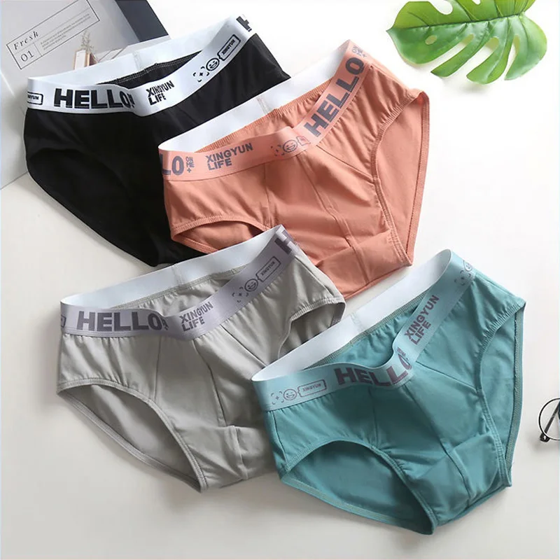 4Pcs/lot Men Briefs Cotton Underwear Men\'s Sexy Underpants Breathable Comfortable Soft Briefs Solid Shorts Cueca Male Panties