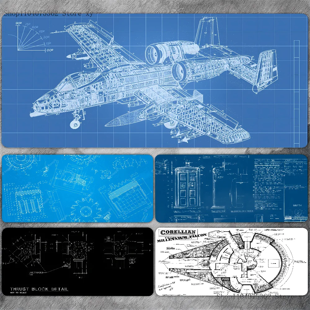Mechanical Drawings Mousepad Large Keyboard Desk Mat Gaming Mouse Pad LockEdge Non-slip Mat