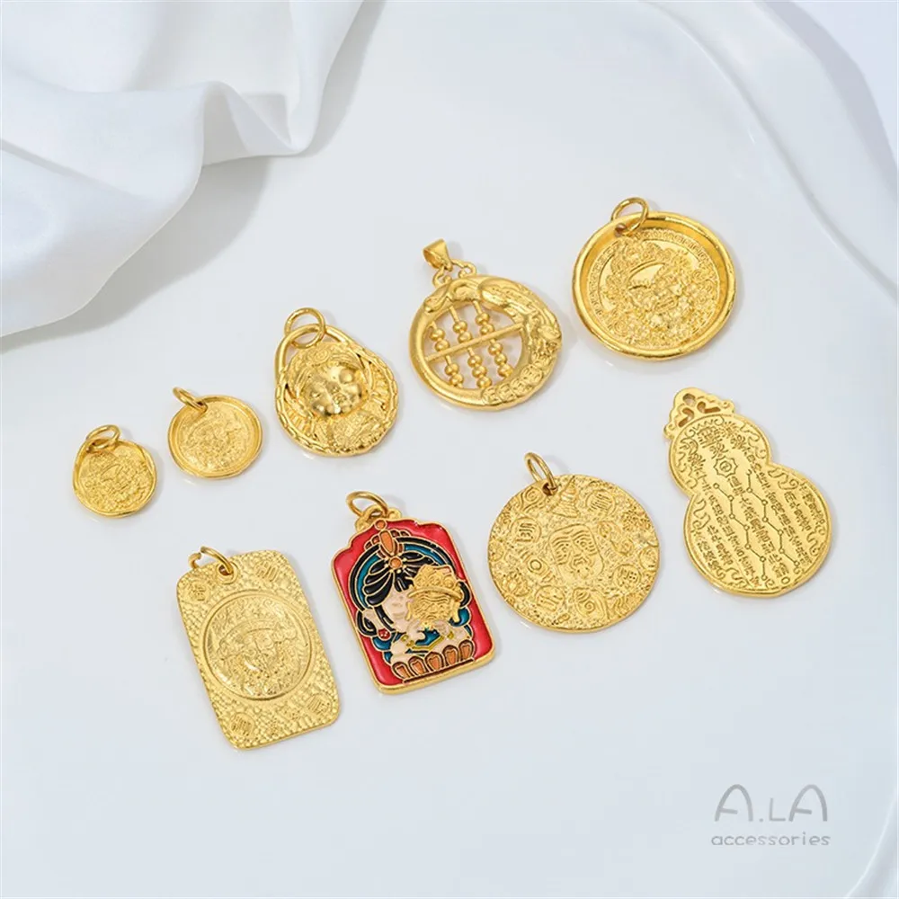 Vietnamese Sand Gold Charms Enamel Round Rectangle Gourd Pendants DIY Beaded Jewelry Making Supplies