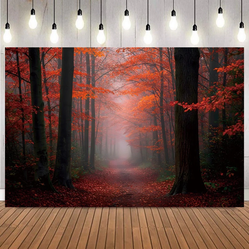 Autumn Forest Nature Landscape Photography Background Park Trail Fall Maple Leaves Kid Portrait Photoshoot Backdrop Studio Props