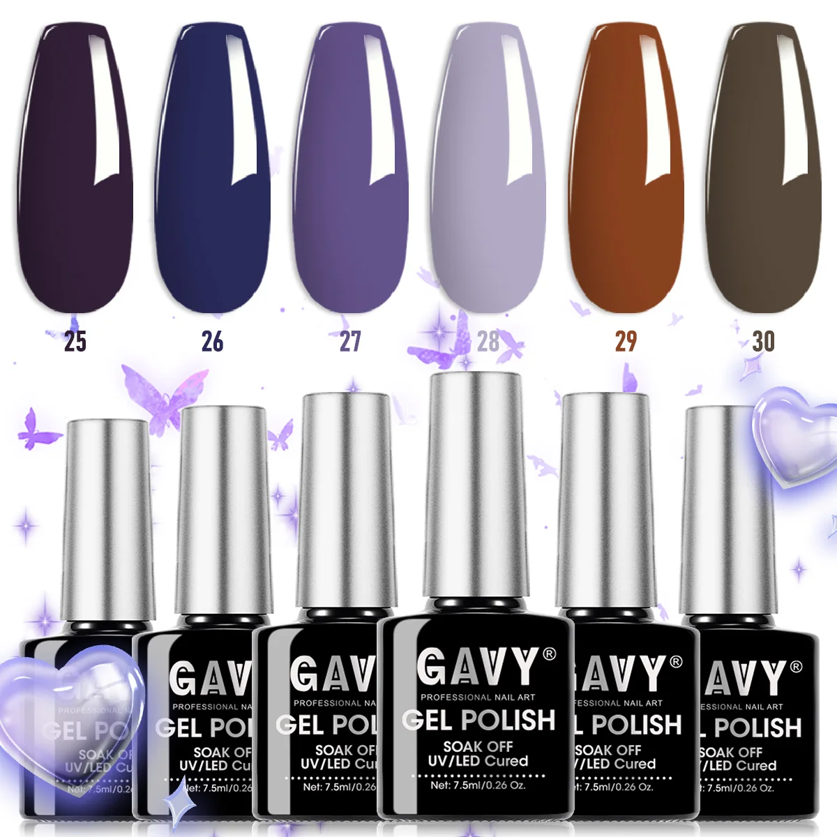 

GAVY 6PCS Purple & Brown Series Gel Nail Polish Set - Dark Purple Navy Lavender Coffee UV/LED Gel Polish Kit, Soak Off Semi-Perm