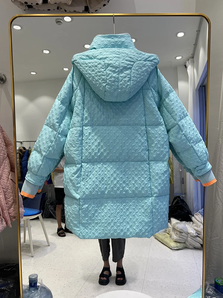 Abrigo de plumón de pato blanco para mujer, Chaqueta larga informal con capucha y cremallera, ropa de nieve gruesa y cálida para invierno, 90%