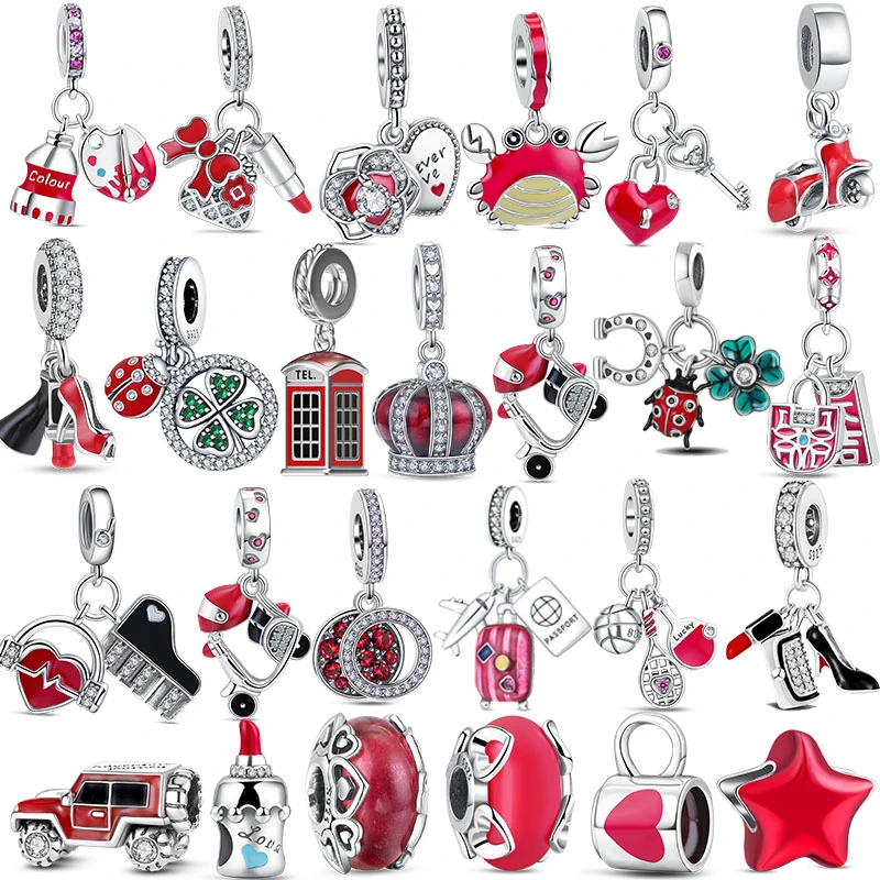 

New 100% 925 Sterling Silver Red Motorcycle Lipstick SUV Car Charms Beads Fit Pandora 925 Original Bracelets Lucky Jewelry Gifts