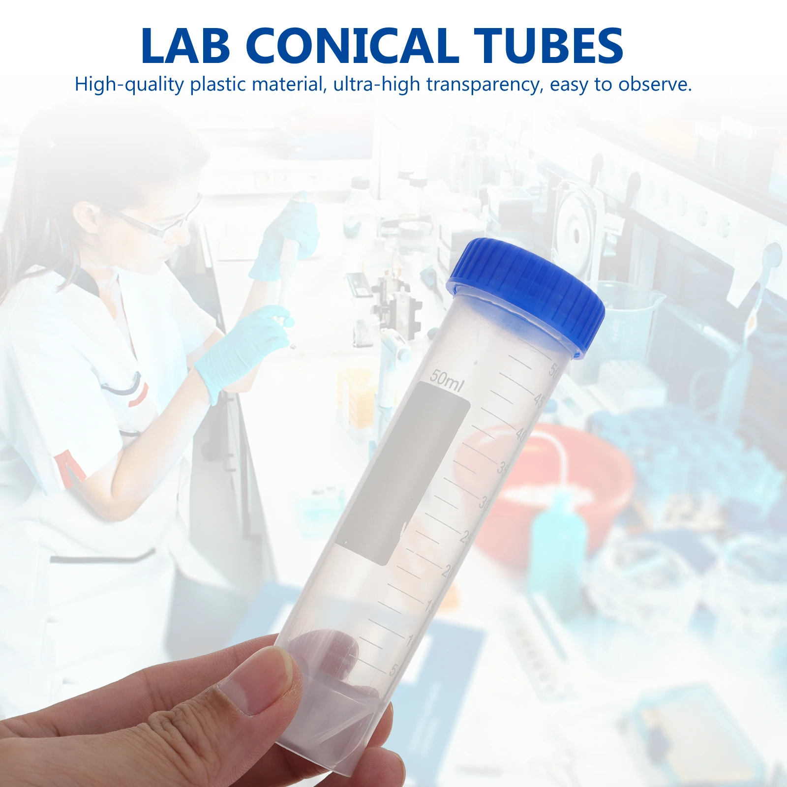 Tubes à essai à centrifuger, tubes à centrifuger, fioles, autoportants, raccords de laboratoire, science, 50 pièces