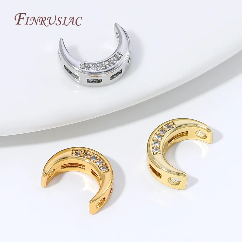18K Gold Plated Moon Spacer Beads,CZ Inlaid Crescent Moon Beads For DIY Pearl Necklace Bracelet Jewelry Making Findings - view 4
