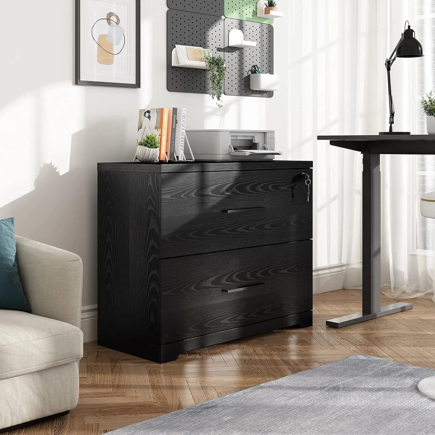 2-Drawer Locking Lateral File Cabinet, Wood Printer Stand & Storage, Fits Letter/Legal/A4, Home Office & Study, Customized