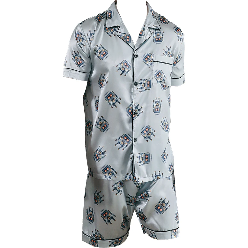 Pyjama à Manches Courtes pour Homme Ensemble de Deux Pièces Vêtements de Maison Imprimés à Motif de Robot Collection Estivale