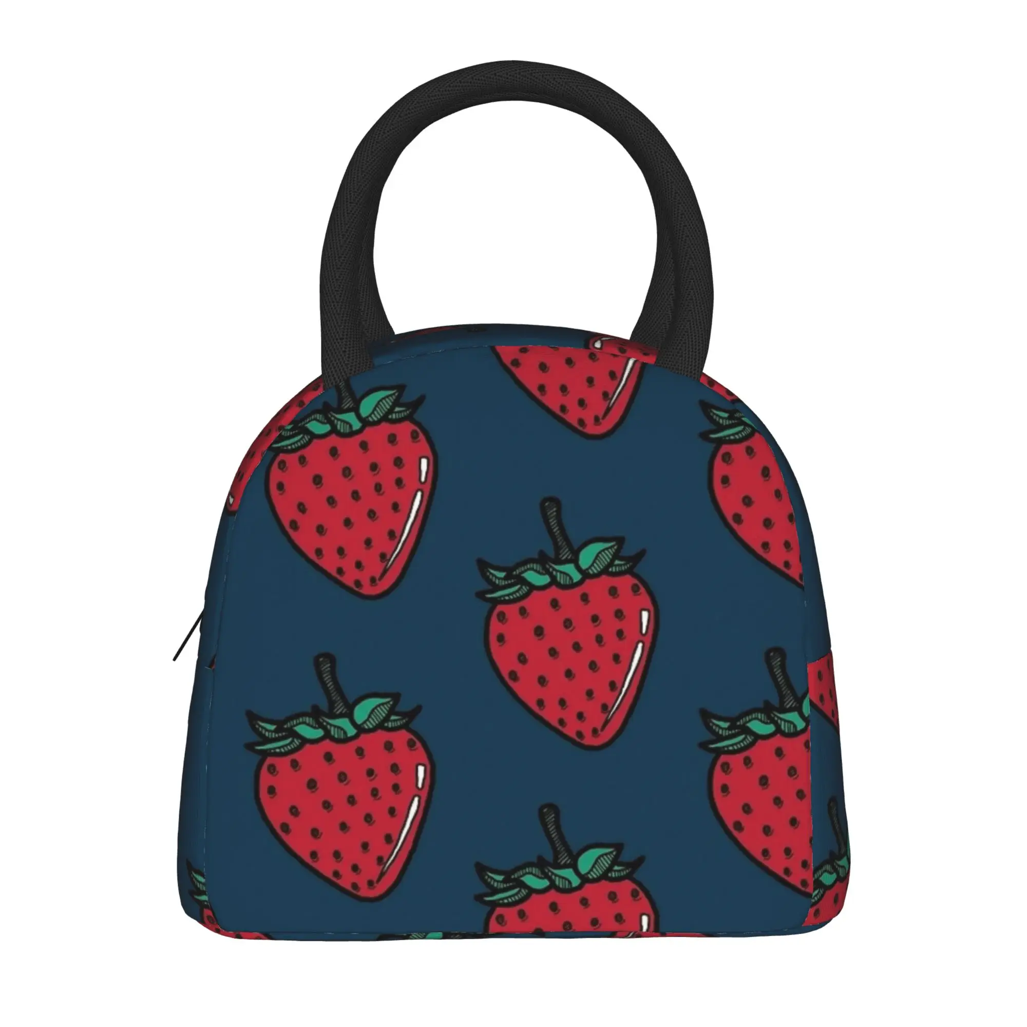 Blue Strawberry  Insulated Lunch Bags Cooler Bag Meal Container Cartoon Fruit Tote Lunch Box Bento Pouch Work  Outdoor