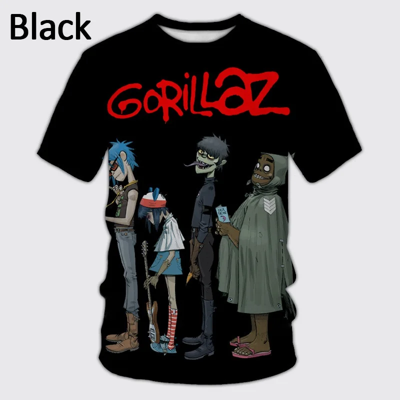 Gorillaz Rock Band Print Summer Men\'s O-Neck T-shirt Casual Short Sleeve Oversized T Shirts Fashion Tee Tops Trend Men Clothing