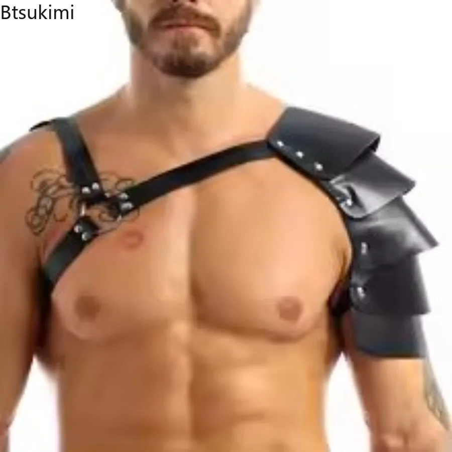 Arnés de cuero PU vikingos renacentistas, armadura de hombro gótica para hombre Medieval de Halloween, capa de armadura, disfraz de Cosplay de vampiro pirata