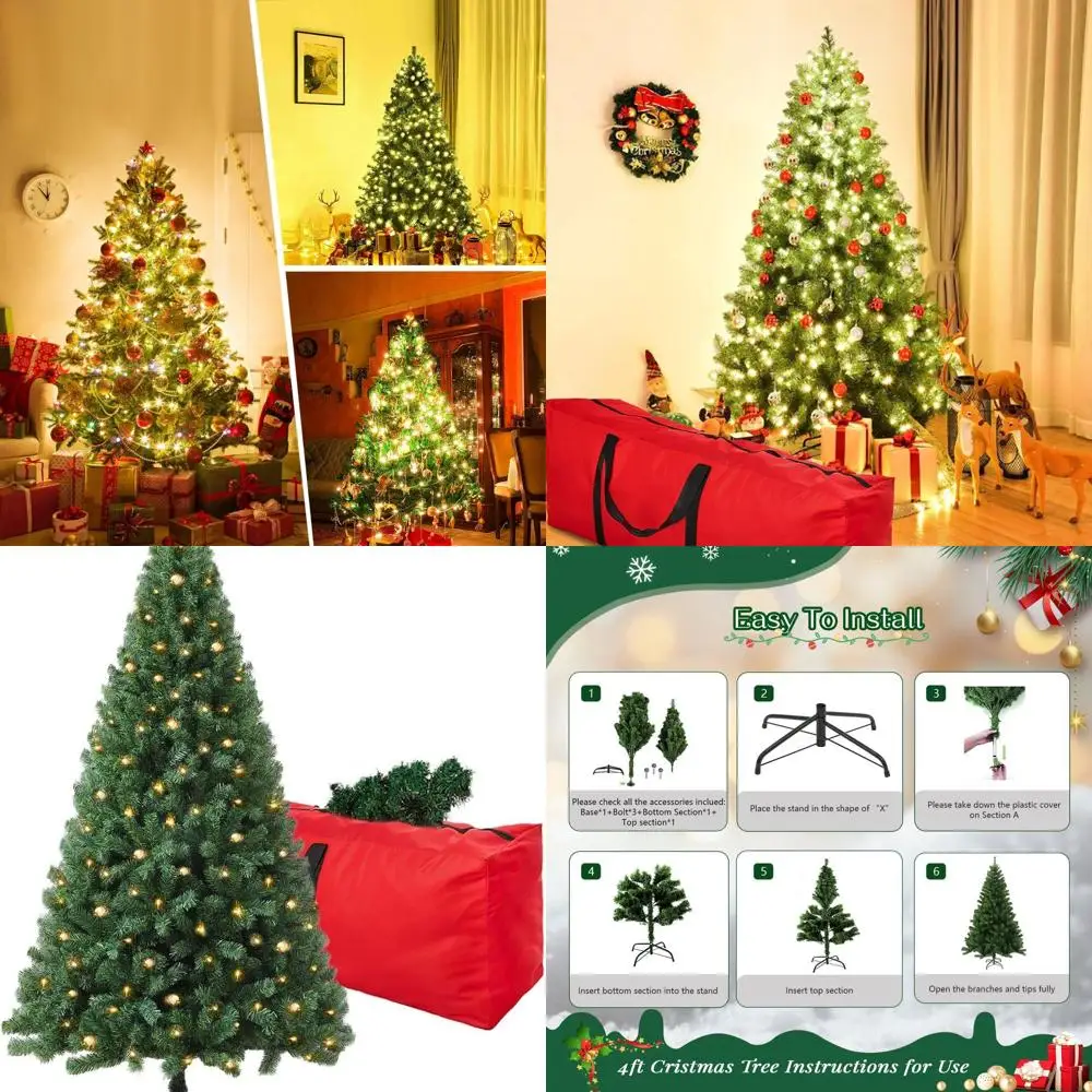 

Рождественская елка из ели премиум-класса длиной 4 фута с 450 наконечниками и 150 теплыми огнями, складная подставка