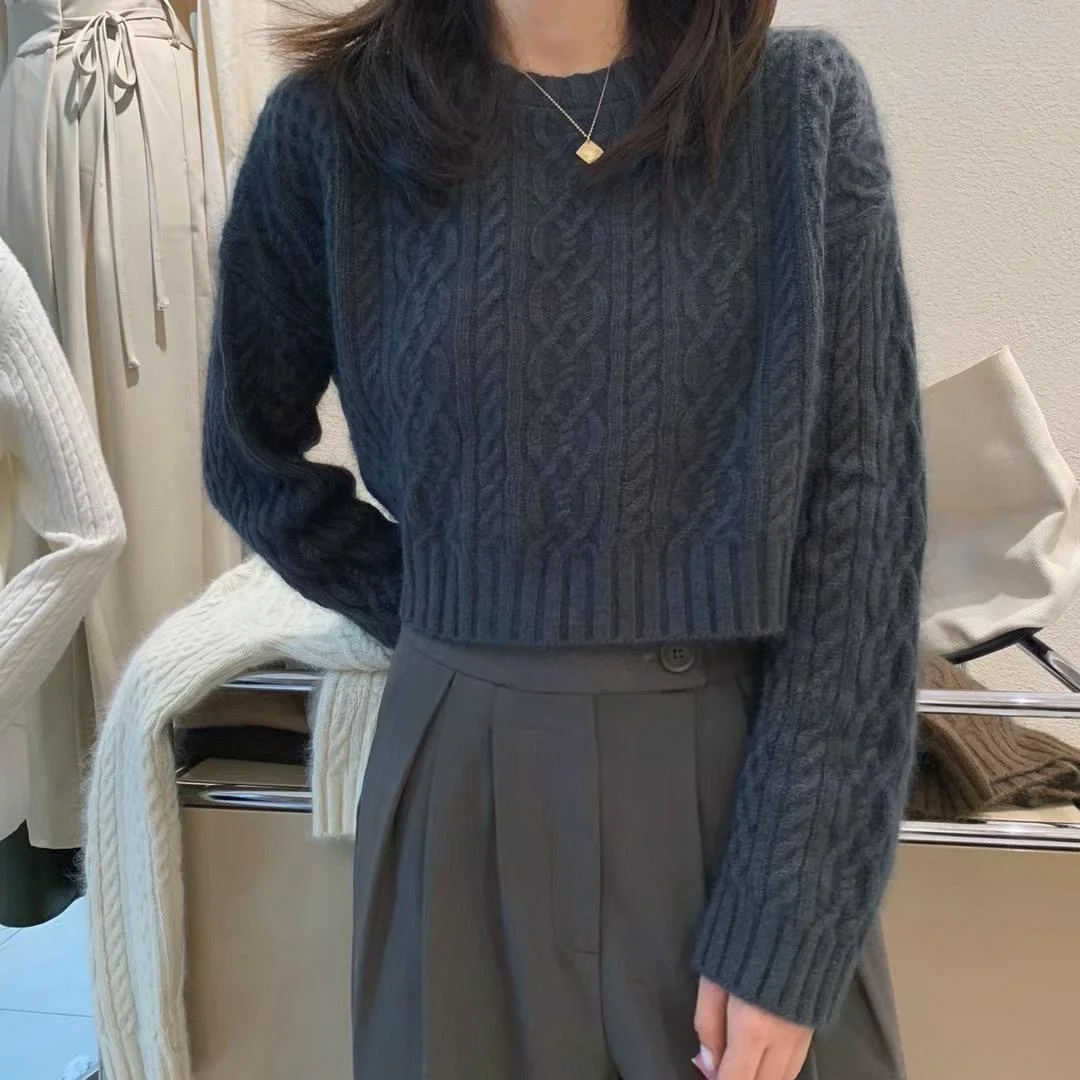 

Thiened тяжелый витой вязаный свитер, свободная верхняя одежда из кроличьего меха, женская осенне-зимняя модная ретро-гонконгская одежда