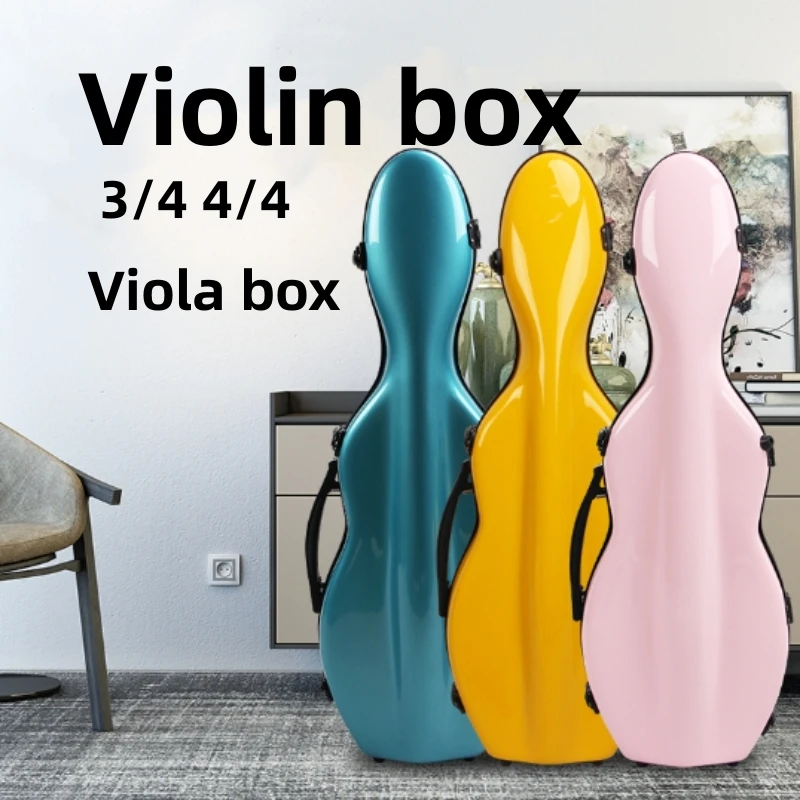 Violin Viola Hard Box Case 3/4 4/4 High Gloss Violino Velvet Backpack Waterproof Safety Light Protection Gig Fiddle FRP