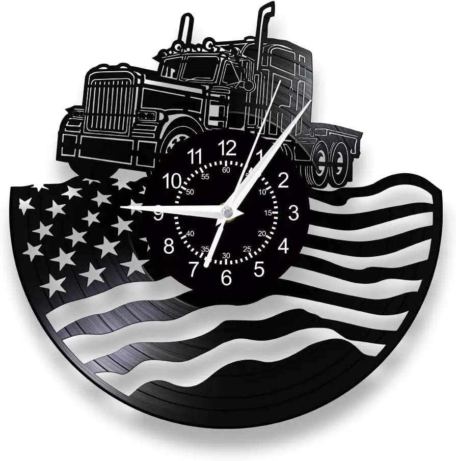 American Flag with A Truck Wall Clock Modern Home Decoration LED Vinyl Record Clock Silent Military Soldiers Gift Wall Watch