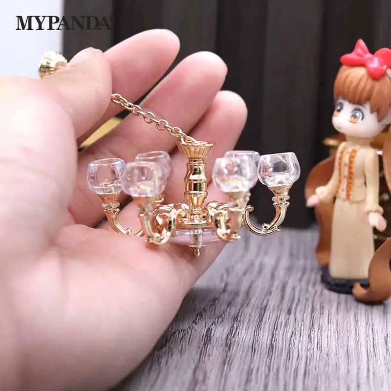 1:12 Dollhouse Miniature Lamp Chandelier Light Working Ceiling Lamp Light Furniture Model Decor Toy Doll House Accessories