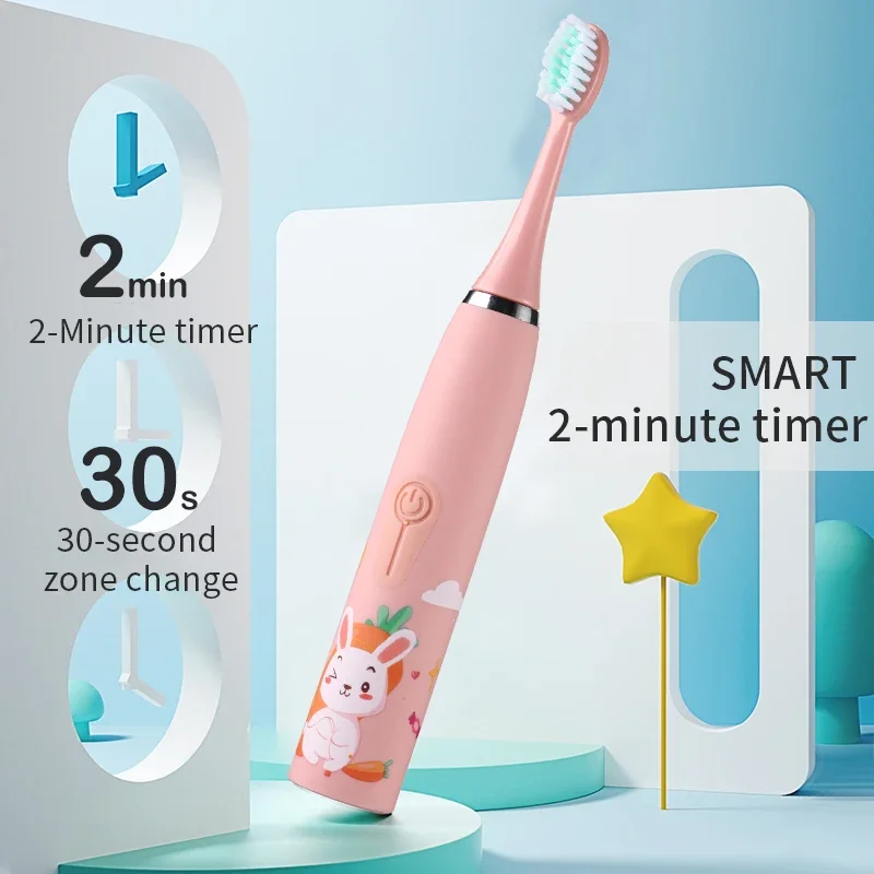 Brosse à dents électrique pour enfants, motif de dessin animé, livres soniques, têtes de brosse de rechange étanches IPX7, chargeur USB, minuterie intelligente