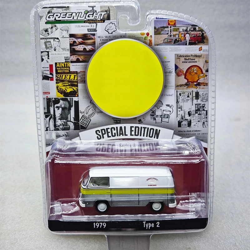 Greenlight 1:64 T2 Van Wrangler Ambulance Retro Varnish Plating Series Alloy Die Casting Model Collect Ornaments