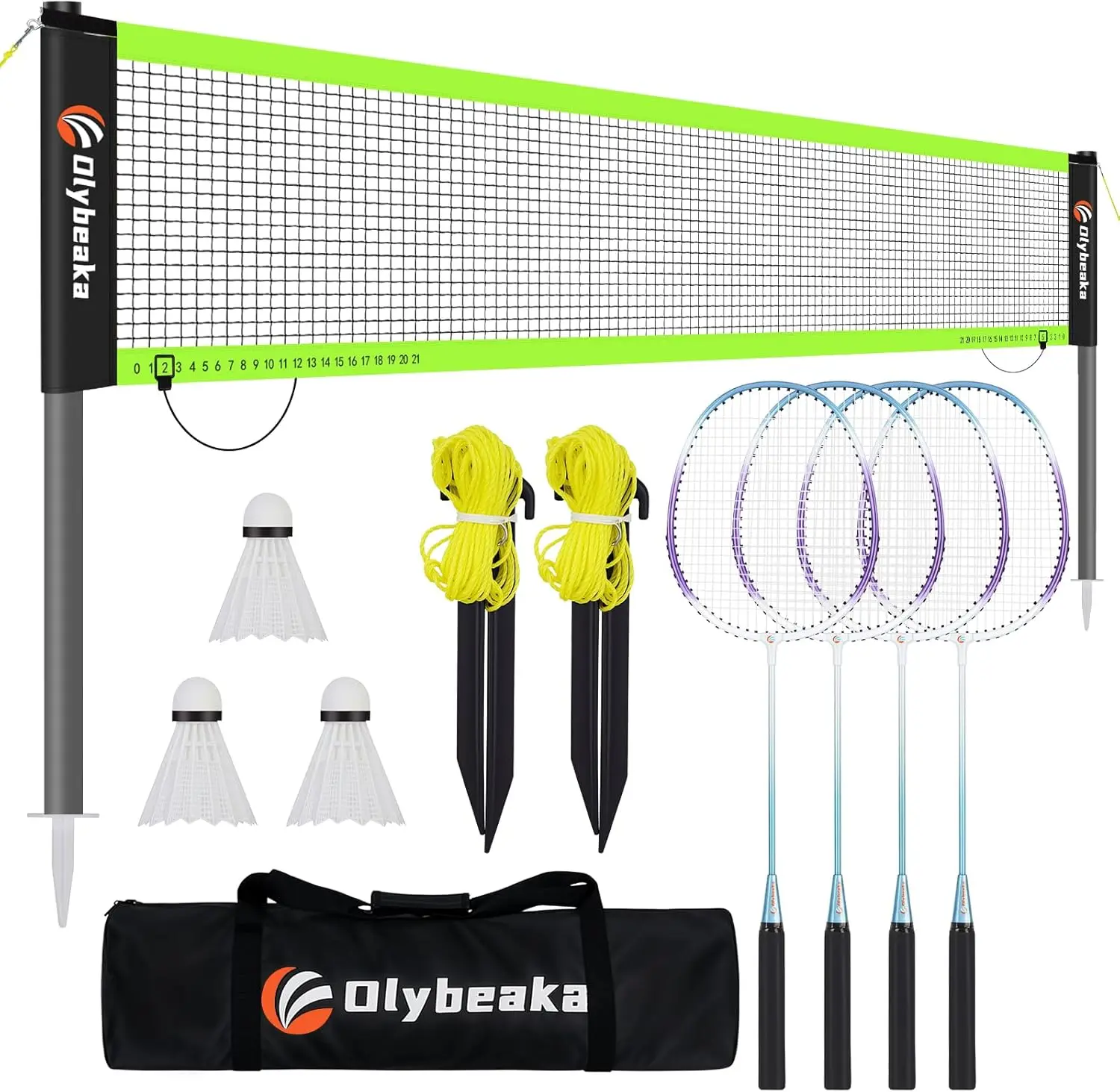 

20ft Portable Badminton Set with Durable Net, Steel Poles, Rackets & Carry Bag for Outdoor Play