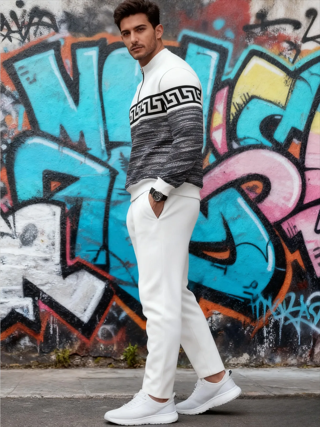 Conjunto de 2 piezas, conjunto deportivo de manga larga y pantalones largos a la moda para hombres europeos y americanos