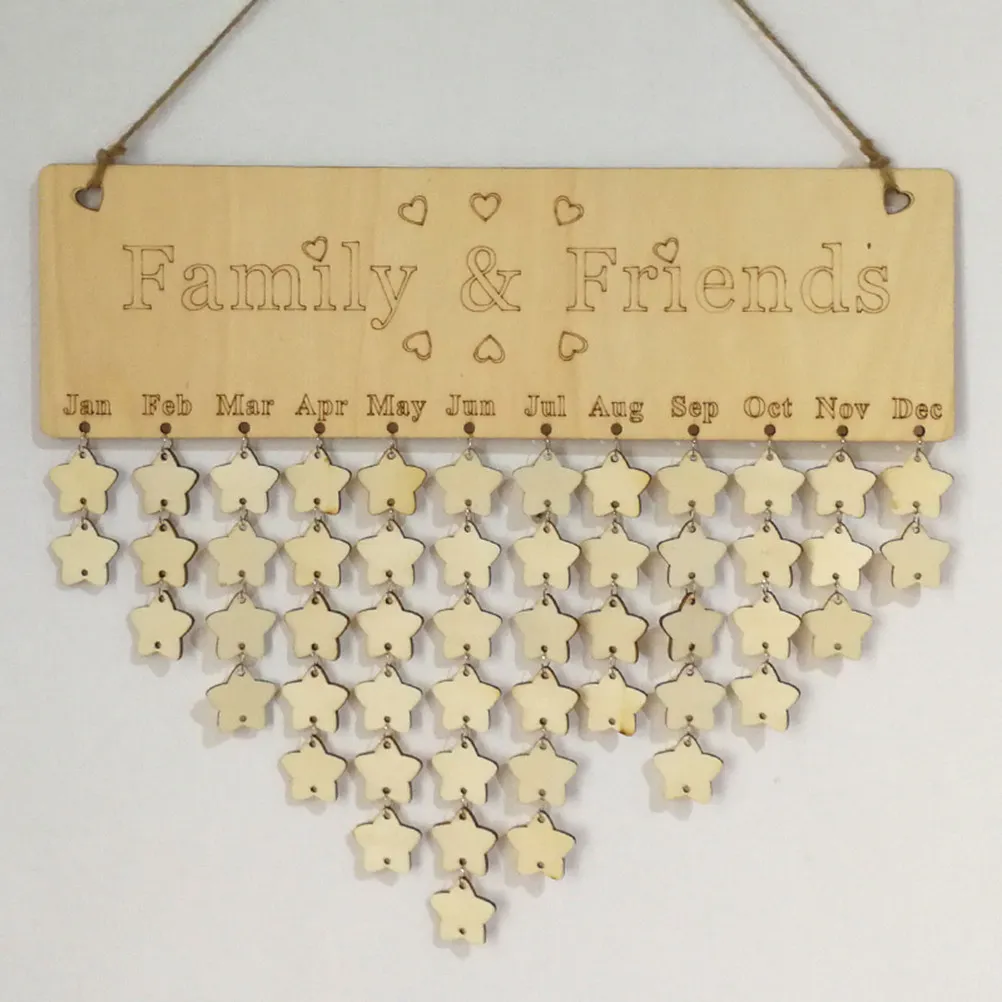 Family Friends Birthday Reminder Wooden Plaque Board Hanging Calendar 1Xplaque 1Xrope 50Xstar Accessories Home Decoration Daily
